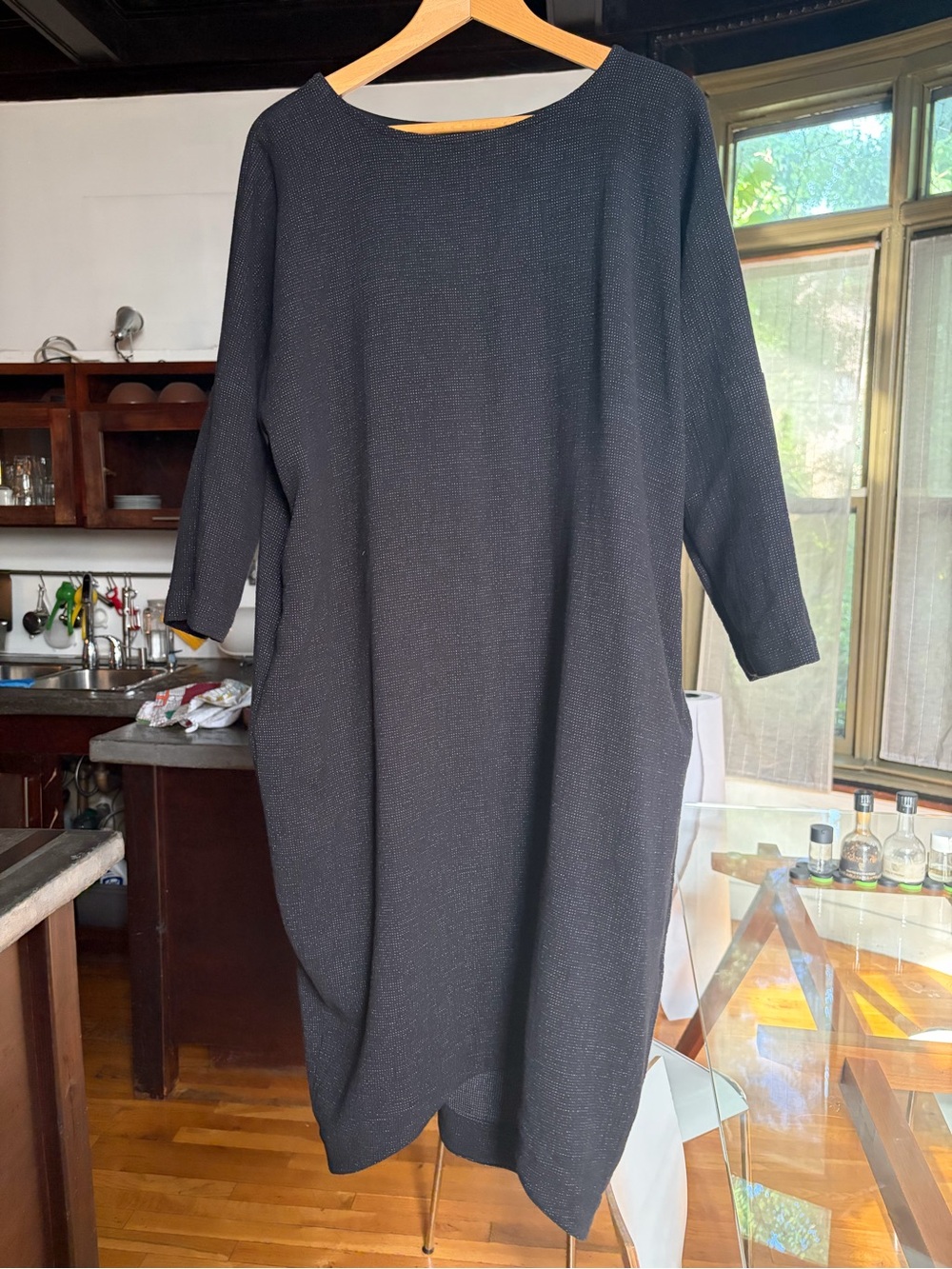 Black Crane Cocoon Dress in Woven Cotton S